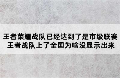 王者荣耀战队已经达到了是市级联赛 王者战队上了全国为啥没显示出来